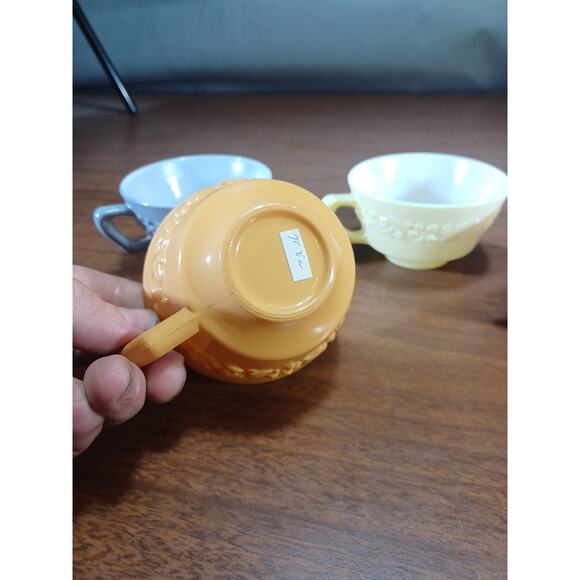 RARE VTG Hazel Atlas MCM Multicolor Cup Set Of 4 3D Raised Flower Leaf Design - Picture 10 of 10